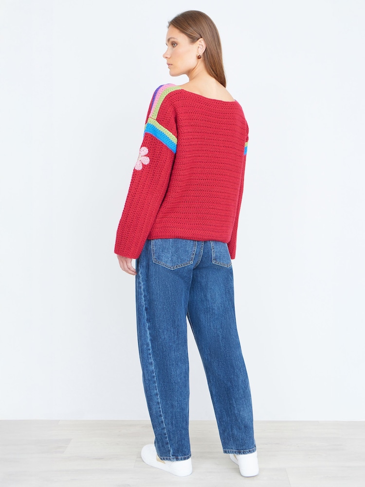 أحمر - كنزة Yumi حبك بنقشة زهور - صورة 5 من 5 أحمر - كنزة Yumi حبك بنقشة زهور - صورة 5 من 5