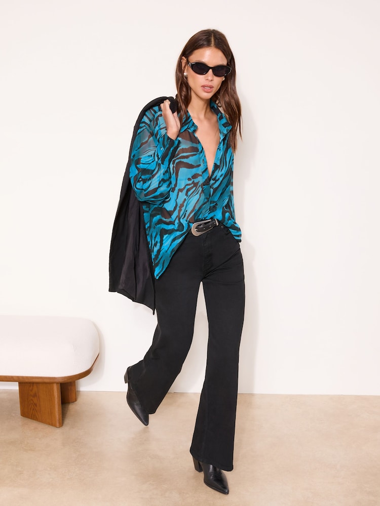 Lipsy Chiffon Printed Oversized Shirt - Image 2 of 4