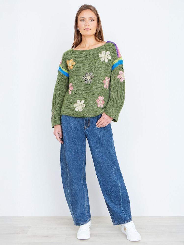 أخضر - كنزة Yumi حبك بنقشة زهور - صورة 2 من 5 أخضر - كنزة Yumi حبك بنقشة زهور - صورة 2 من 5