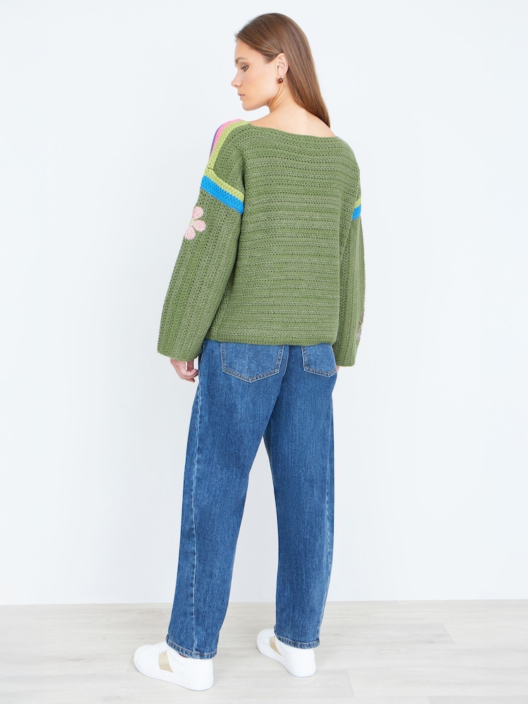 أخضر - كنزة Yumi حبك بنقشة زهور - صورة 5 من 5 أخضر - كنزة Yumi حبك بنقشة زهور - صورة 5 من 5