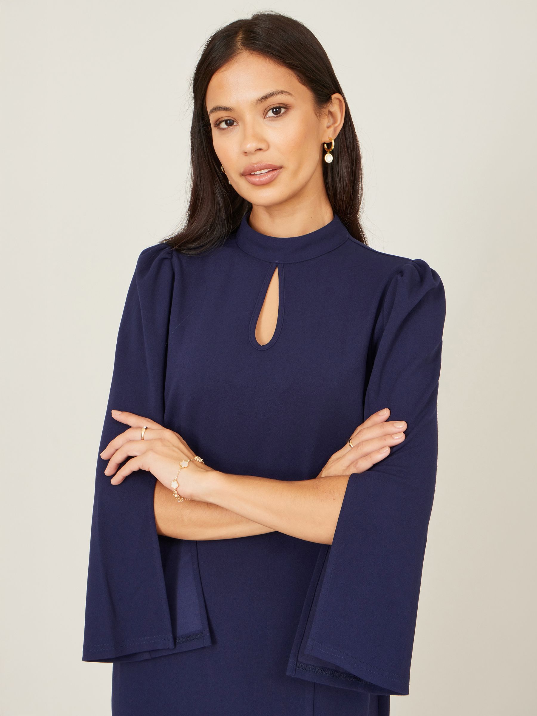 Buy Yumi Blue Fitted Midi Dress With Flute Sleeves from Next USA