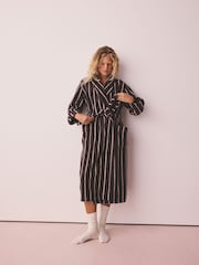 Chocolate Brown/Pink Stripe Towelling Dressing Gown - Image 1 of 6