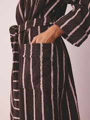 Chocolate Brown/Pink Stripe Towelling Dressing Gown - Image 5 of 6