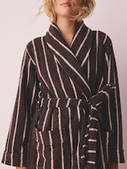 Chocolate Brown/Pink Stripe Towelling Dressing Gown - Image 6 of 6