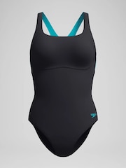 Speedo Black Solid Flex Band One Piece Swimsuit - Image 1 of 4
