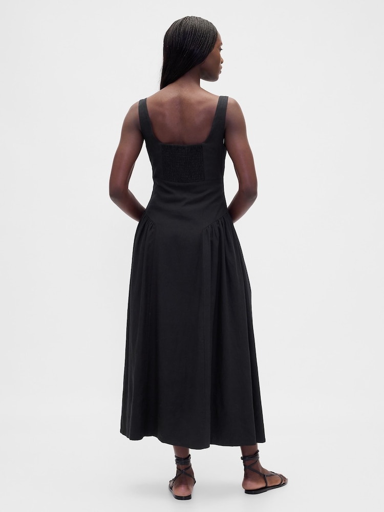 Gap Black Linen Blend Shirred Maxi Dress - Image 2 of 4