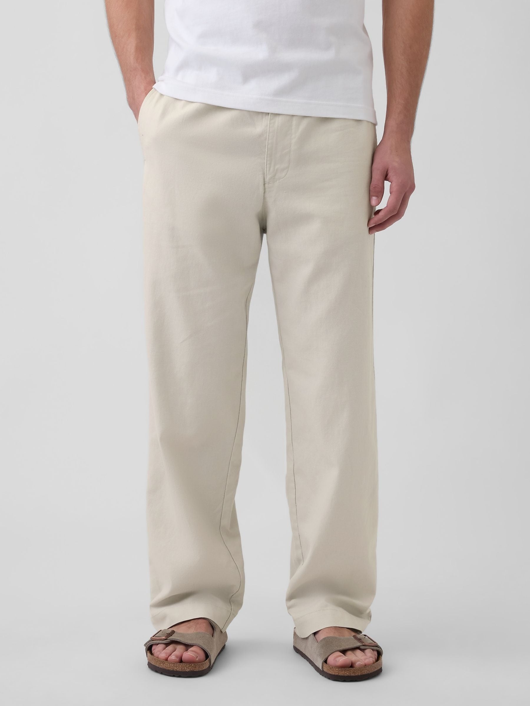 Gap Beige Linen-Cotton Relaxed Tapered Trousers