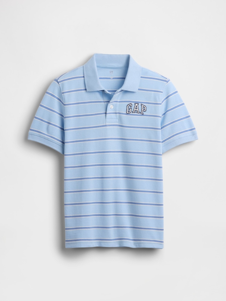 Gap Blue stripe Logo Pique Polo Shirt (4-13yrs) - Image 1 of 3
