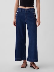 Gap Dark Wash High Waisted Stride Wide-Leg Ankle Sailor Jeans - Image 1 of 4