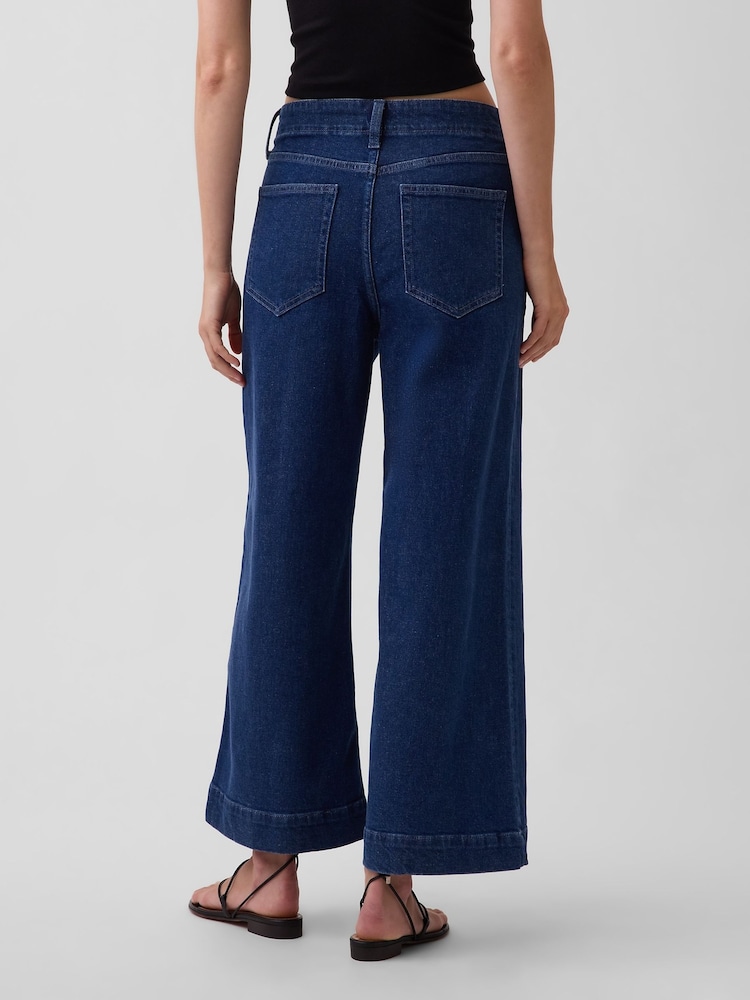 Gap Dark Wash High Waisted Stride Wide-Leg Ankle Sailor Jeans - Image 2 of 4