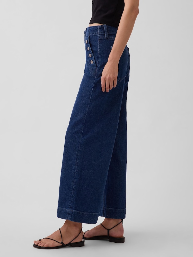 Gap Dark Wash High Waisted Stride Wide-Leg Ankle Sailor Jeans - Image 4 of 4