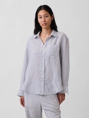 Gap Blue stripe Linen Oversized Shirt - Image 1 of 4
