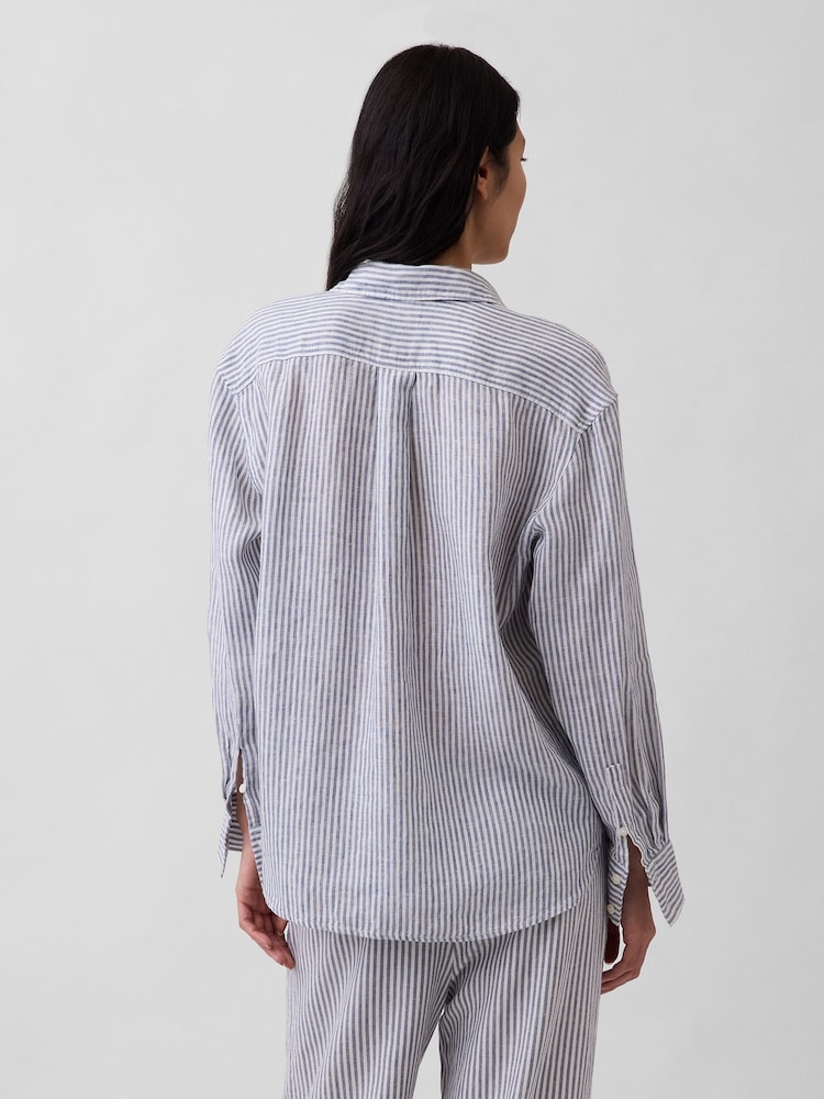 Gap Blue stripe Linen Oversized Shirt - Image 2 of 4