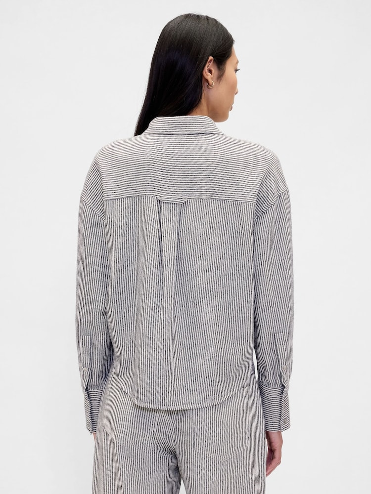 Gap White Stripe Linen-Cotton Oversized Shirt - Image 2 of 4 Gap White Stripe Linen-Cotton Oversized Shirt - Image 2 of 4