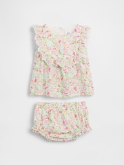 Gap Green Floral Eyelet Ruffle Outfit Set (0-24mths) - Image 1 of 3