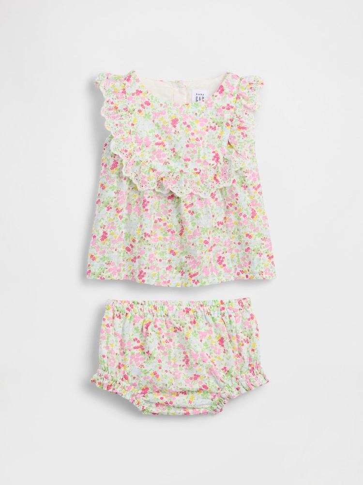 Gap Green Floral Eyelet Ruffle Outfit Set (0-24mths) - Image 1 of 3