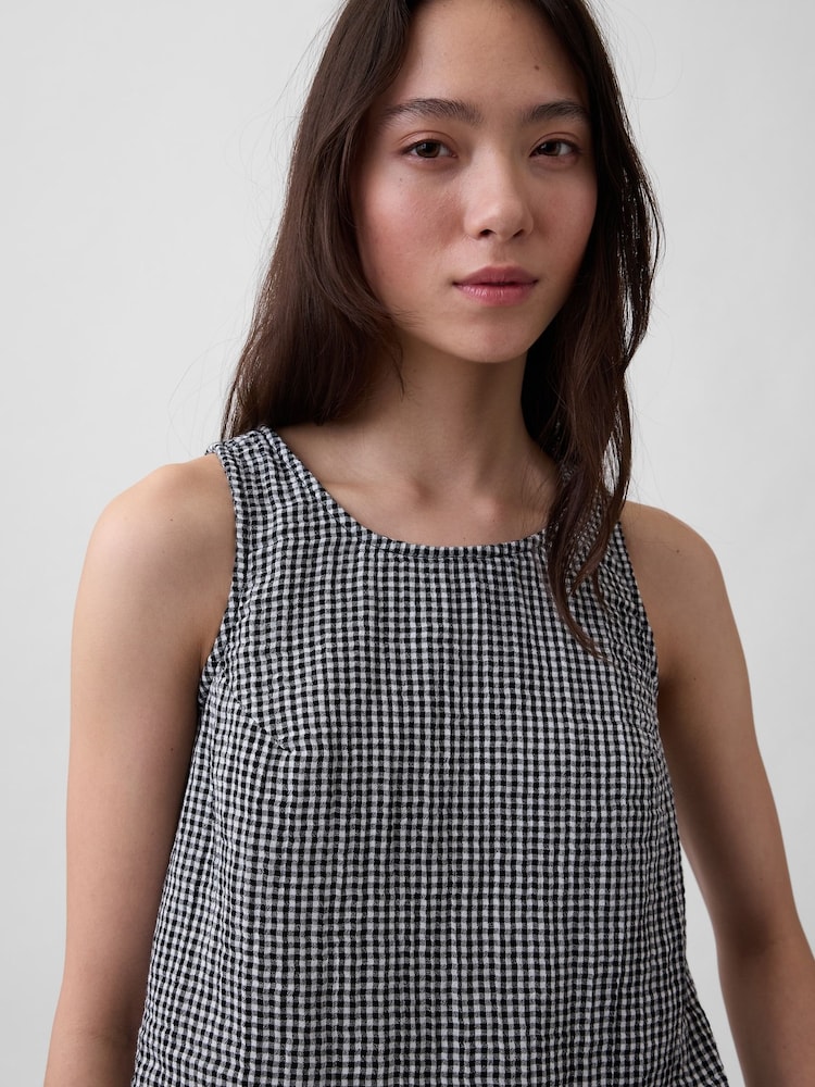 Gap Black Gingham Cotton Gauze Racer Shell Vest - Image 4 of 4