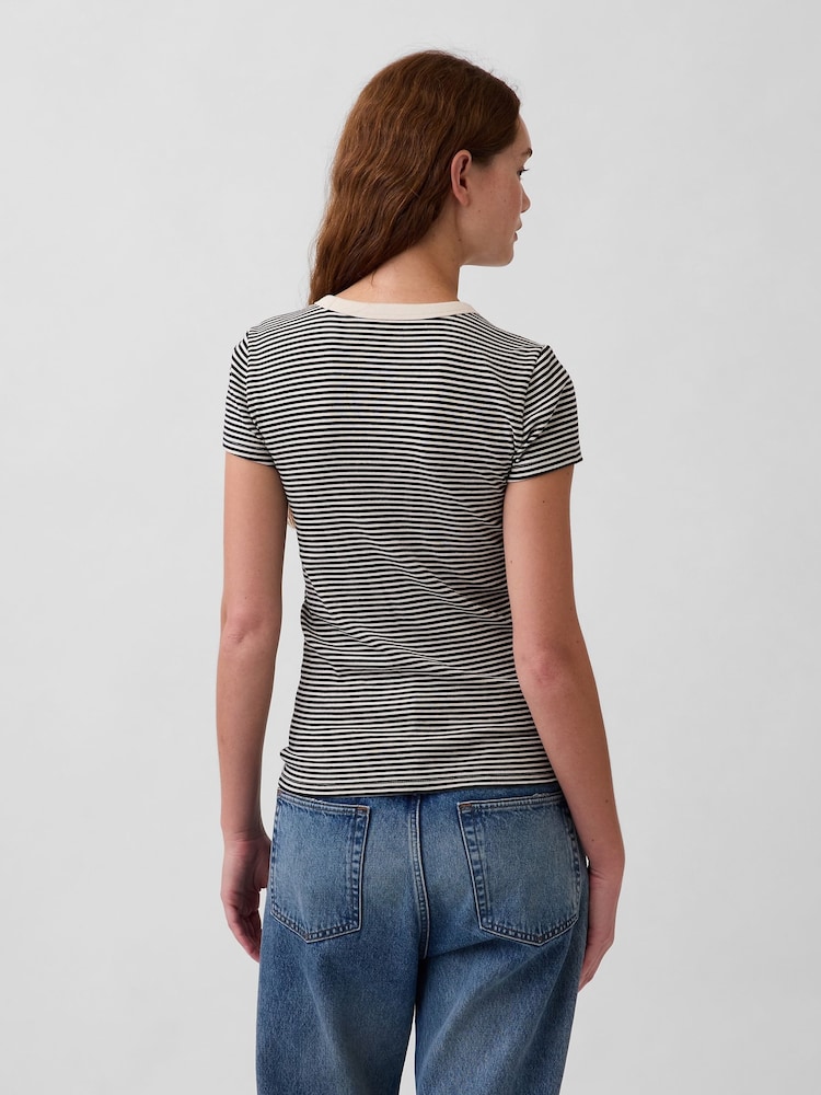 Schwarz/Creme/Gestreift - Gap Modern T-Shirt mit Rundhalsausschnitt - Bild 2 von 4