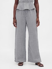 Gap Black Check Cotton Gauze Easy Split-Hem Trousers - Image 1 of 4