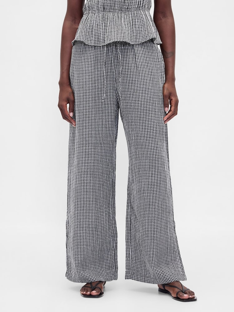 Gap Black Check Cotton Gauze Easy Split-Hem Trousers - Image 1 of 4