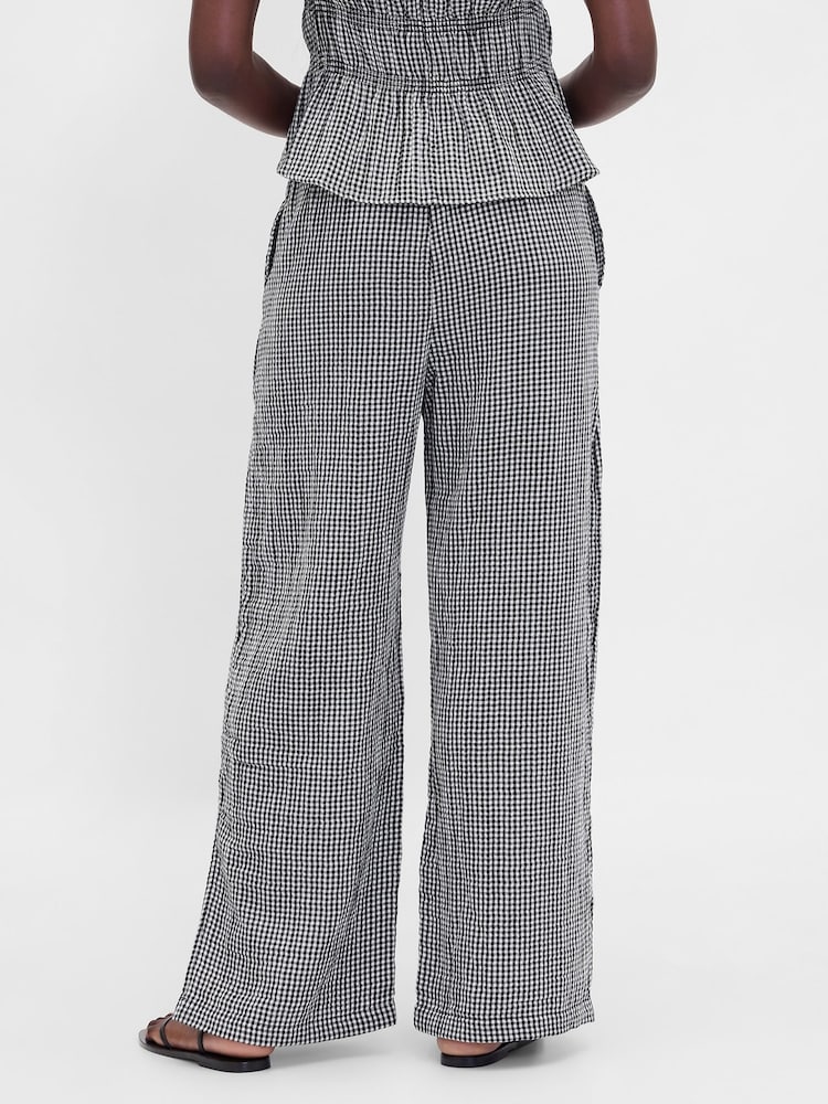 Gap Black Check Cotton Gauze Easy Split-Hem Trousers - Image 2 of 4