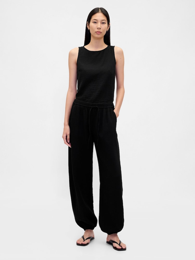 Gap Black Cotton Gauze Barrel Cuffed Trousers - Image 4 of 4