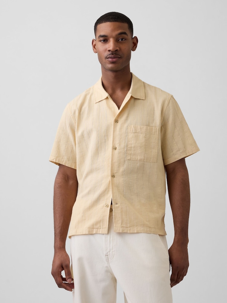 Gap Yellow Dobby Relaxed Straight-Hem Shirt - Image 1 of 4 Gap Yellow Dobby Relaxed Straight-Hem Shirt - Image 1 of 4