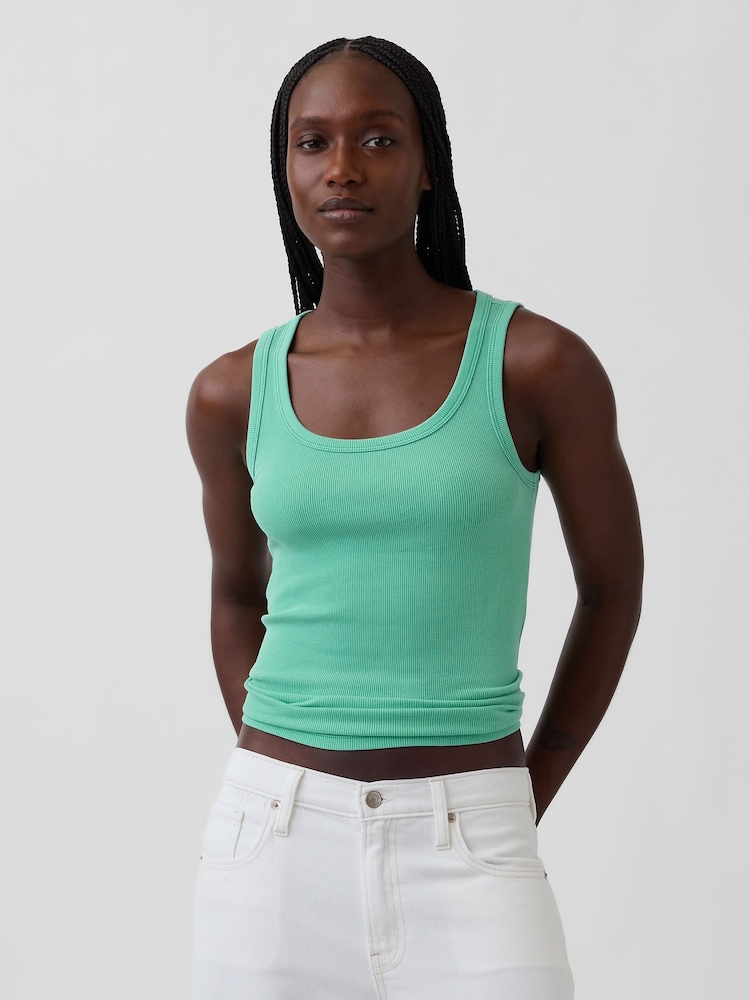 Gap Green Rib Scoop Vest - Image 1 of 3 Gap Green Rib Scoop Vest - Image 1 of 3