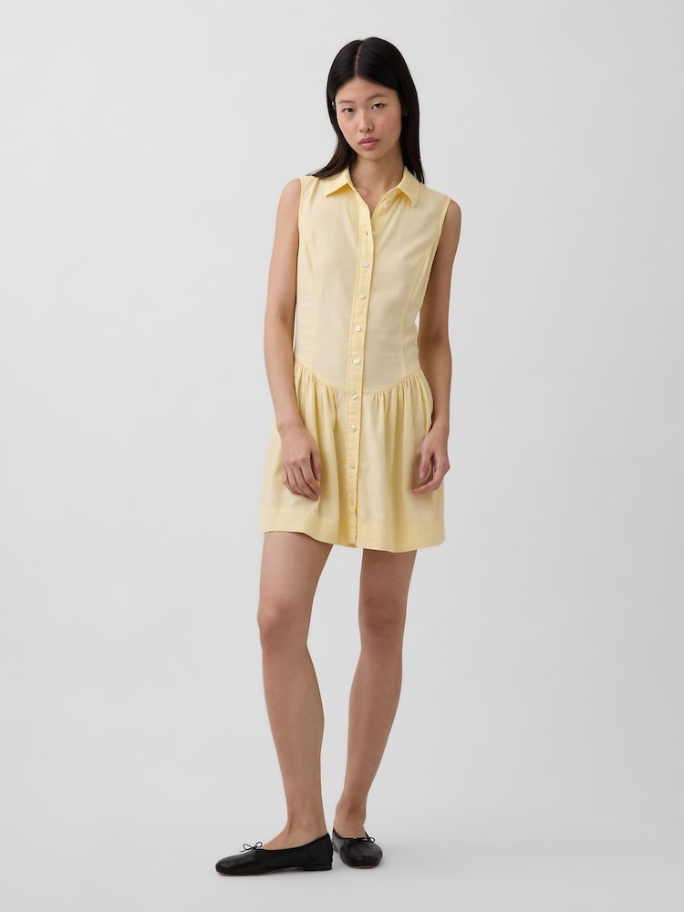 Gap Yellow Linen-Blend Drop-Waist Mini Shirt dress - Image 1 of 4