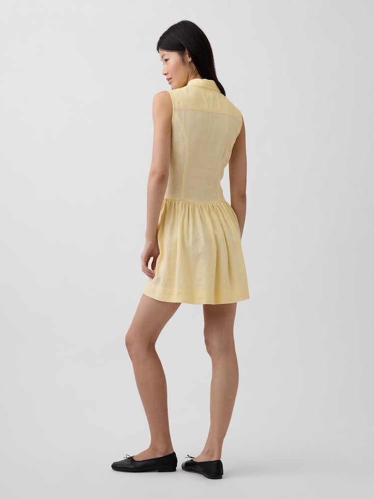 Gap Yellow Linen-Blend Drop-Waist Mini Shirt dress - Image 2 of 4