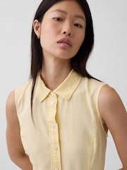 Gap Yellow Linen-Blend Drop-Waist Mini Shirt dress - Image 4 of 4