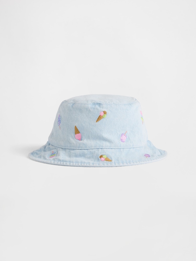 Gap Embroidered Denim Bucket Hat - Imaginea 1 din 1