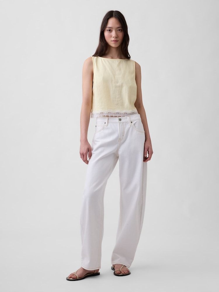 Gap Yellow Linen-Blend Lace-Hem Crop Shell Top - Image 4 of 4 Gap Yellow Linen-Blend Lace-Hem Crop Shell Top - Image 4 of 4