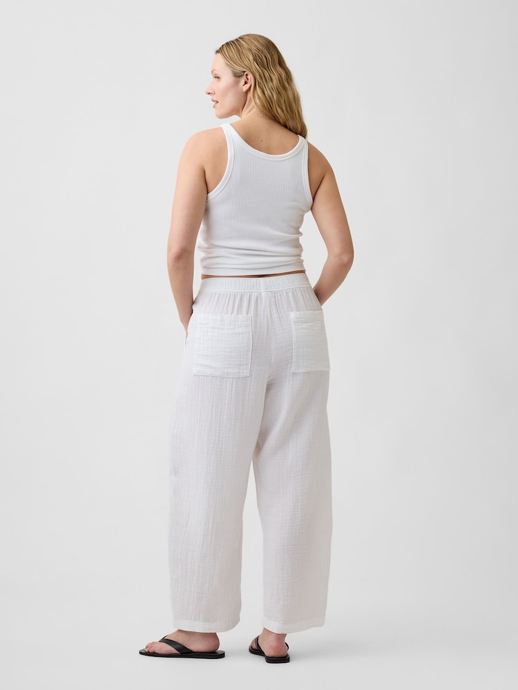 Gap White Mid Rise Pull On Barrel Gauze Trousers - Image 6 of 6
