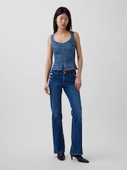 Gap Medium Wash Denim Fitted Peplum Top - Image 3 of 5