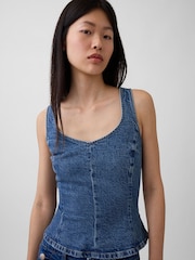 Gap Medium Wash Denim Fitted Peplum Top - Image 4 of 5