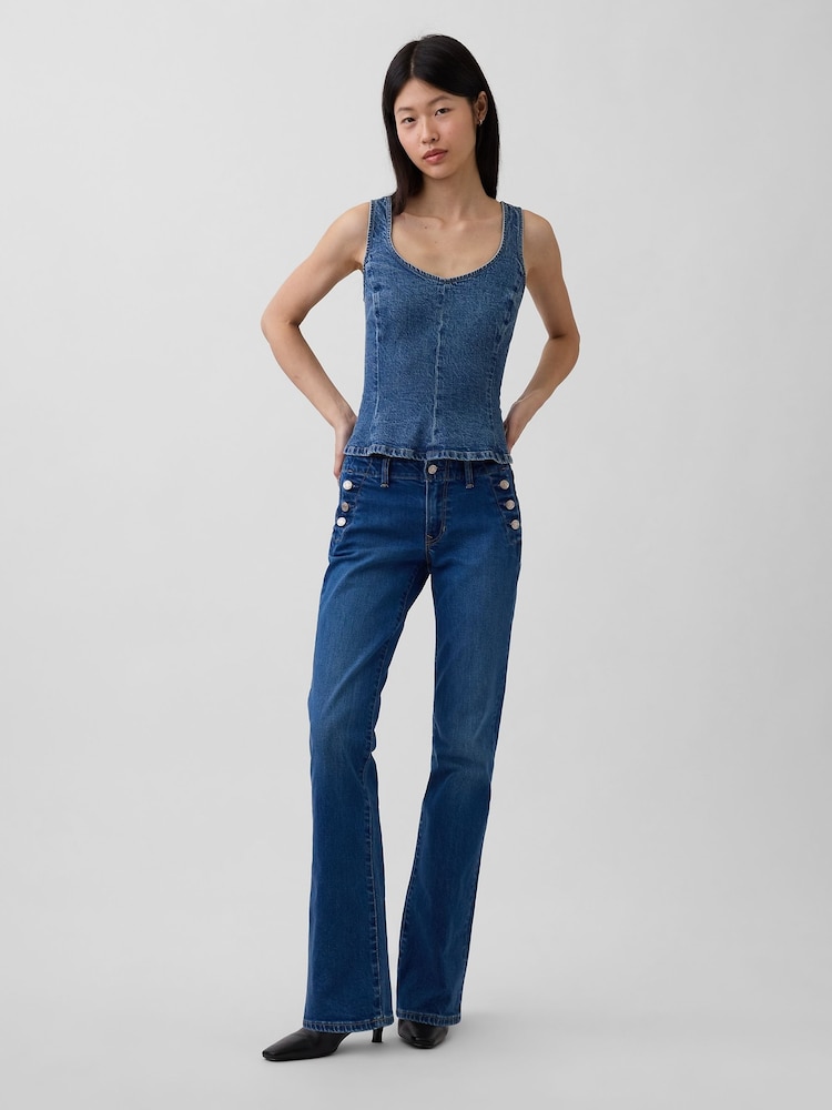 Gap Medium Wash Denim Fitted Peplum Top - Image 5 of 5