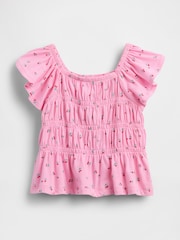 Gap Pink Cherry Smocked Flutter-Sleeve Top (6mths-5yrs) - Image 1 of 2