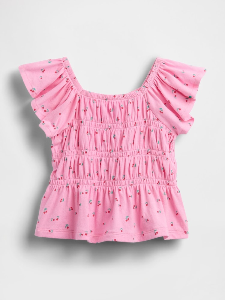 Gap Pink Cherry Smocked Flutter-Sleeve Top (6mths-5yrs) - Image 2 of 2