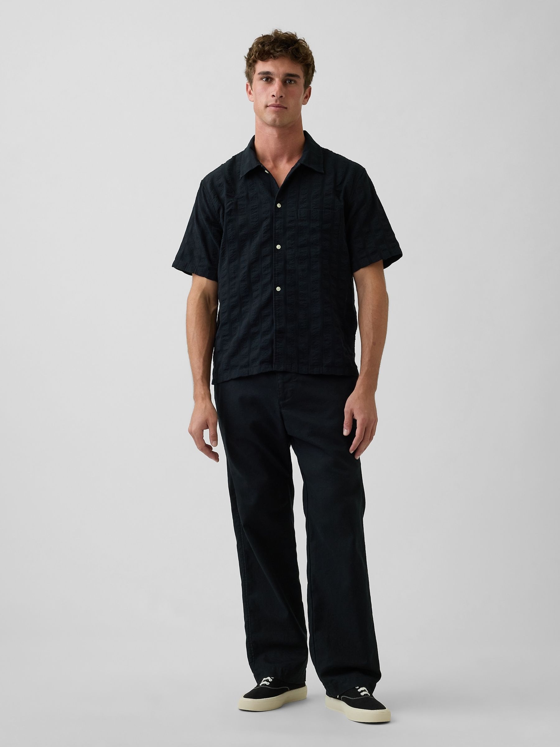 Gap Black Linen-Cotton Relaxed Tapered Trousers