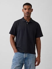Gap Black Relaxed Pique Polo Shirt - Image 1 of 4