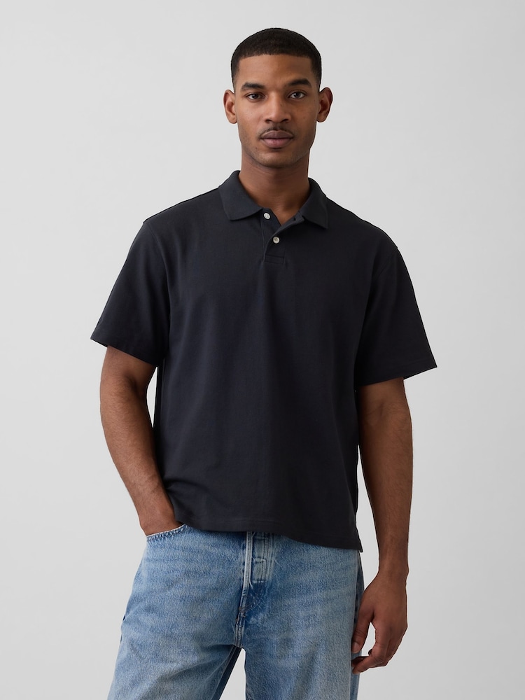 Gap Black Relaxed Pique Polo Shirt - Image 1 of 4