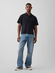 Gap Black Relaxed Pique Polo Shirt - Image 2 of 4