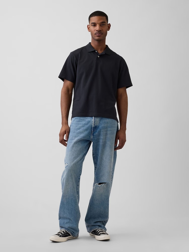 Gap Black Relaxed Pique Polo Shirt - Image 2 of 4
