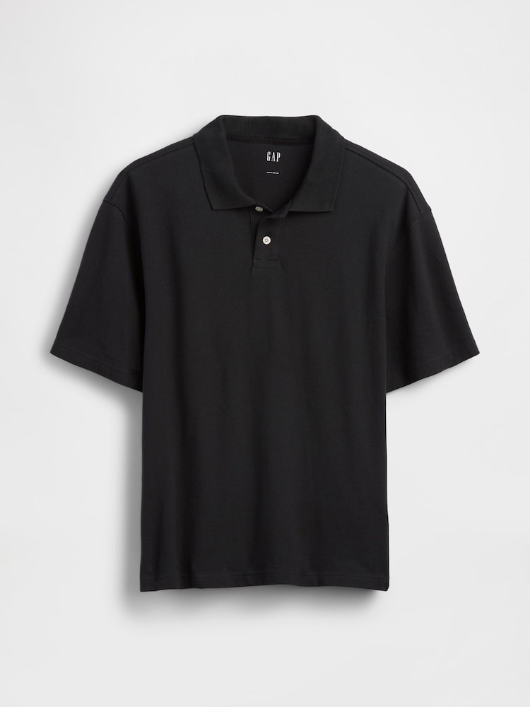 Gap Black Relaxed Pique Polo Shirt - Image 4 of 4
