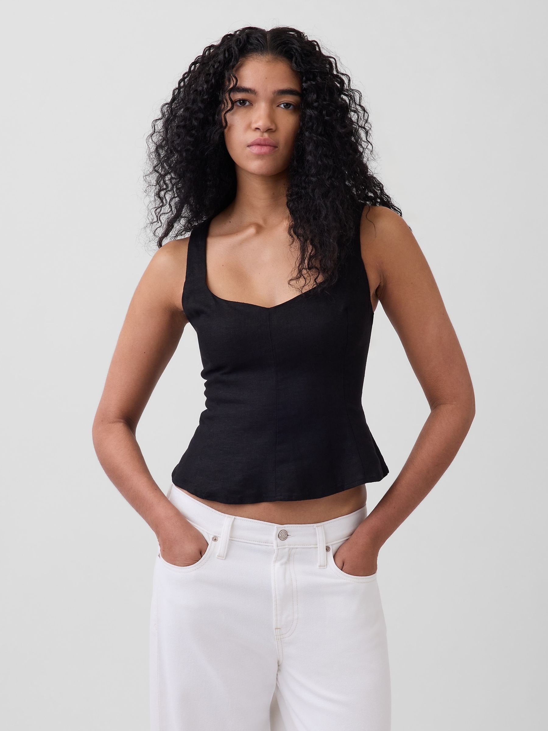 Buy Gap Black Linen-Blend Peplum Top from the Next UK online shop