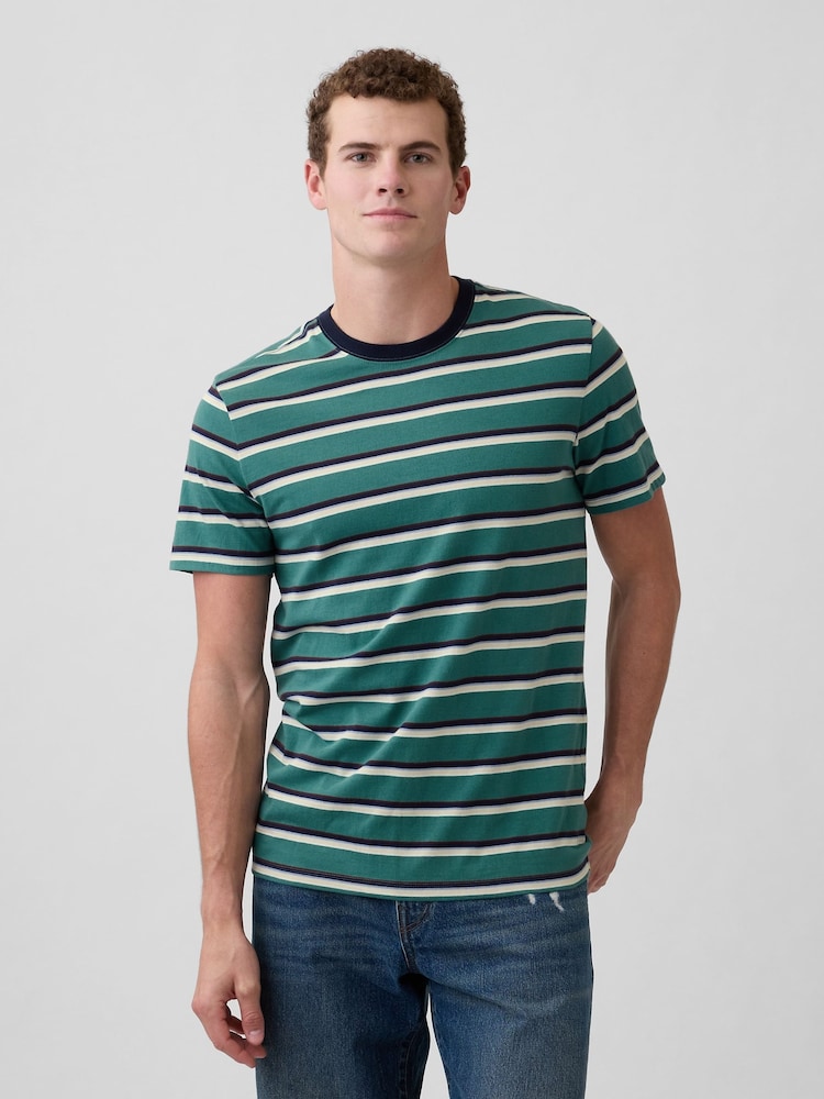 Gap Green Everyday Soft Stripe Crew Neck T-Shirt - Image 1 of 5