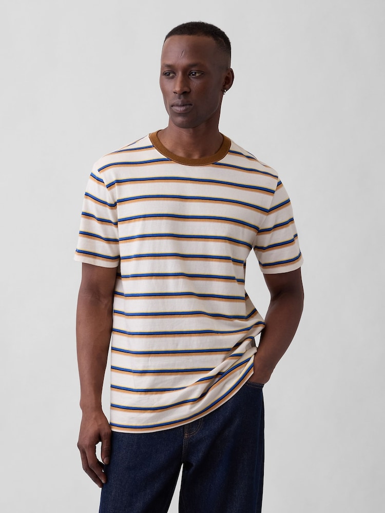 Gap Brown Everyday Soft Stripe Crew Neck T-Shirt - Image 1 of 5