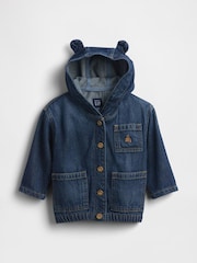 Gap Dark Wash UltraSoft Denim Hooded Jacket (0-24mths) - Image 1 of 3