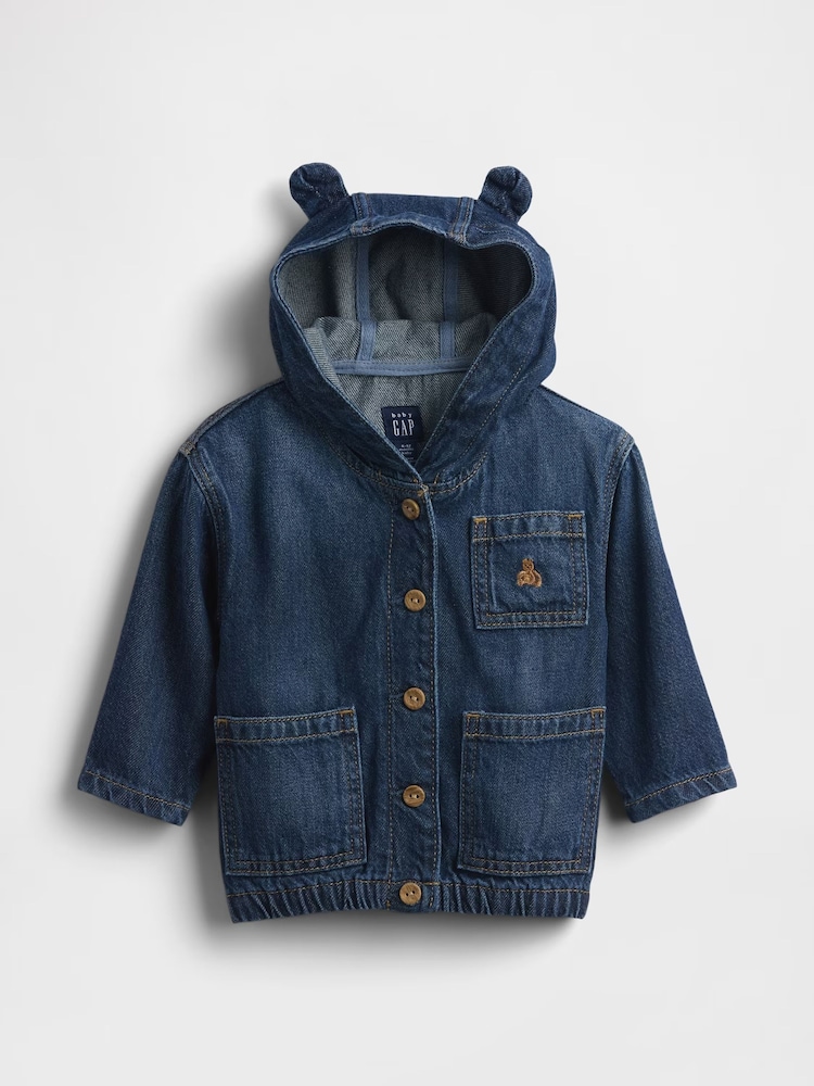 Gap Dark Wash UltraSoft Denim Hooded Jacket (0-24mths) - Image 1 of 3